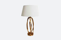 Modern natrual brass accents and brushed finish & round white silk fabric hotel table lamp/desk lamp