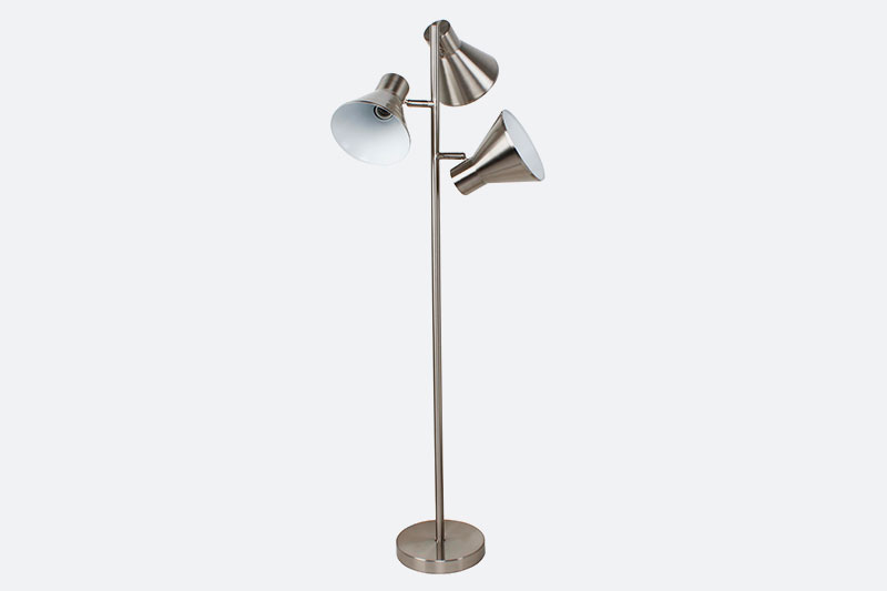 Large modern brushed nickel 3 Arm Floor Standing Lamp With metal Shade for hotel